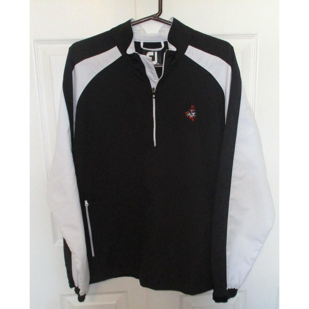 Footjoy Mens sz M‎ Black / White Quarter Zip Golf Windbreaker Pirate Logo